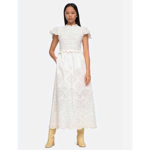 Sea New York Dresses & Skirts - Sea New York Vienne Smocked Midi Dress White Size 12